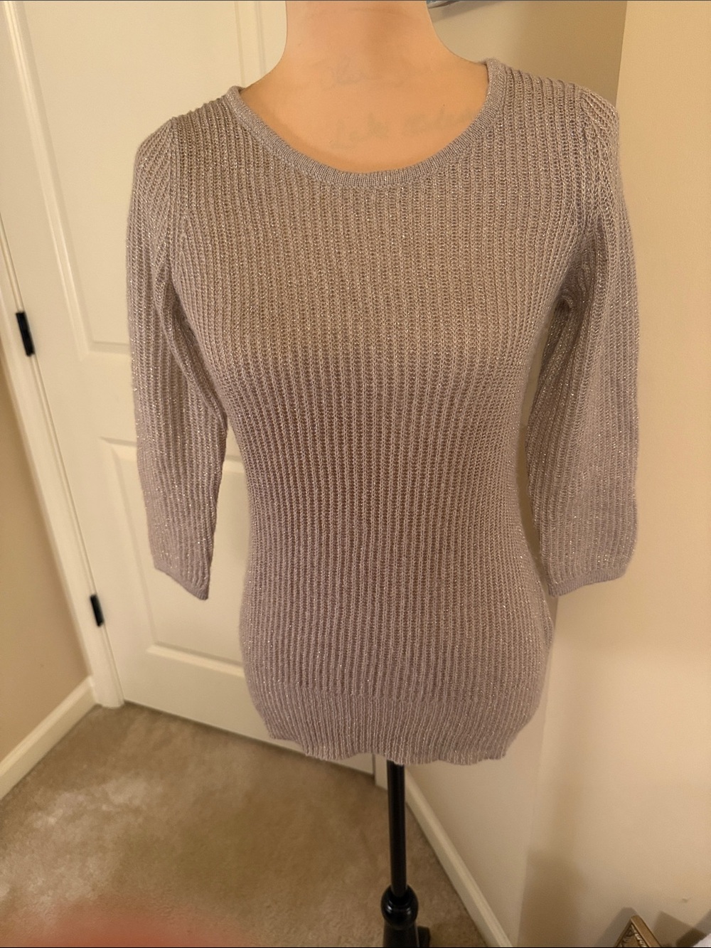 Vintage Women's Gray Taupe Ribbed Knit Sweater